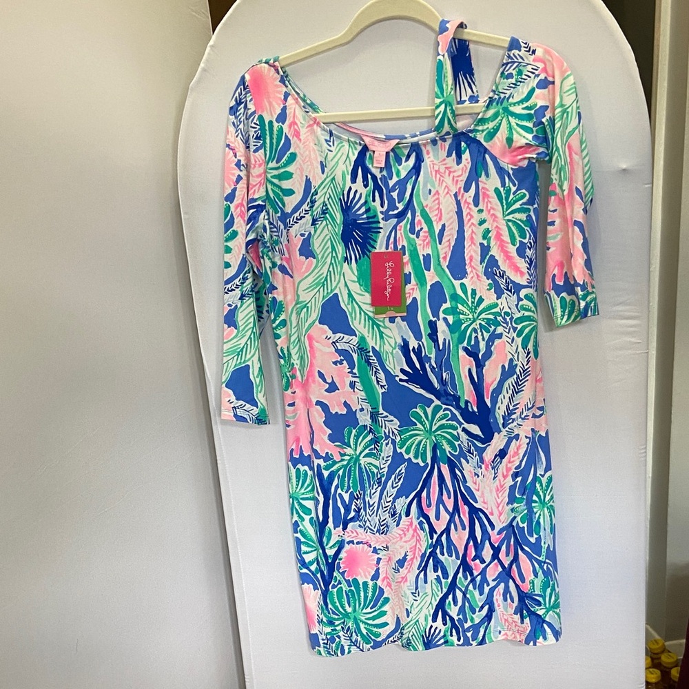 Lilly Pulitzer One Shoulder Lori Dress in Blue and Pink